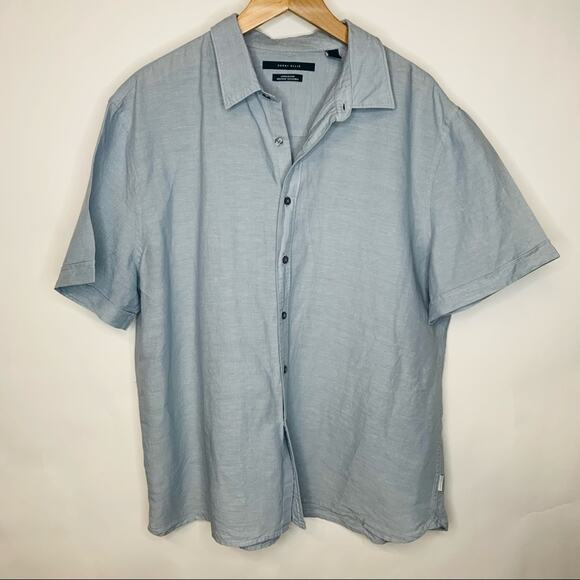Perry Ellis Blue Linen Shirt Short Sleeve Sz XXL - Picture 1 of 4